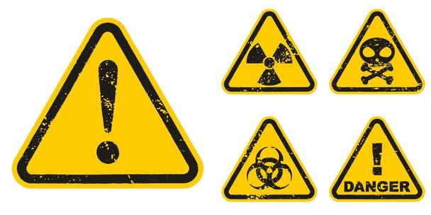 Set of grunge Danger signs isolated on white background. Vector illustration - Vector, Image
