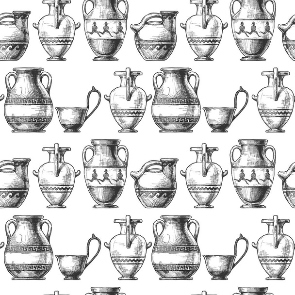Pattern with greek vases. - Vector, Imagen