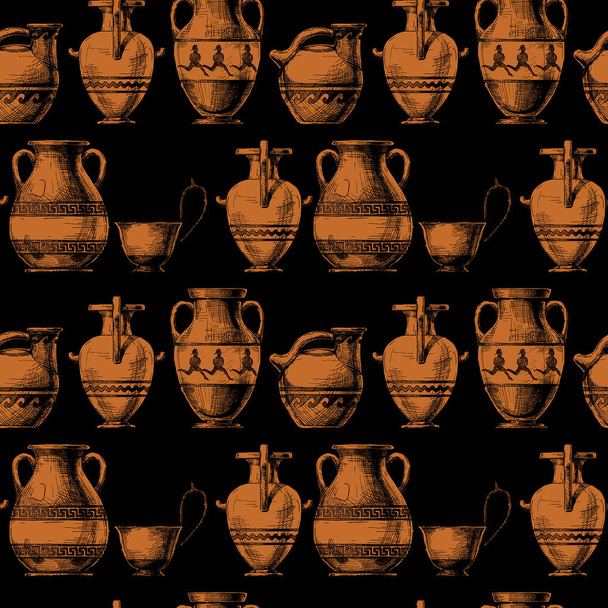 Pattern with greek vases. - Vektör, Görsel