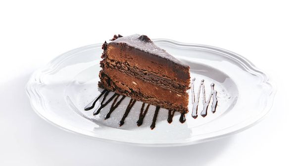 Chocolate Cake, Triangular Slice of Brown Biscuit Tart or Sacher - Foto, afbeelding