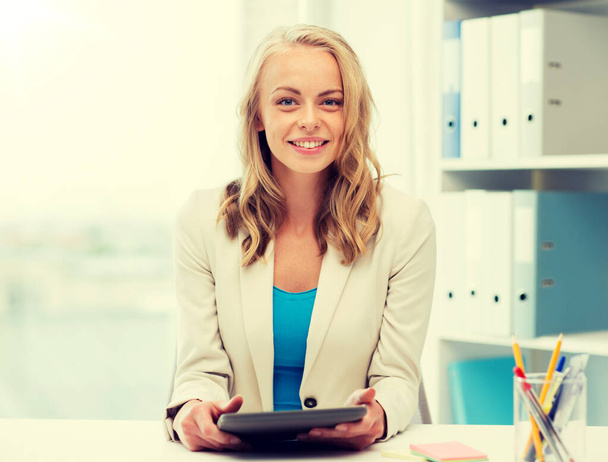 businesswoman or student with tablet pc at office - Photo, Image