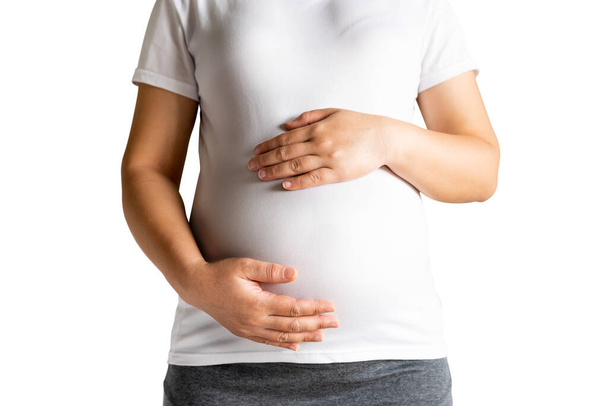 felice donna incinta isolato su sfondo bianco
. - Foto, immagini