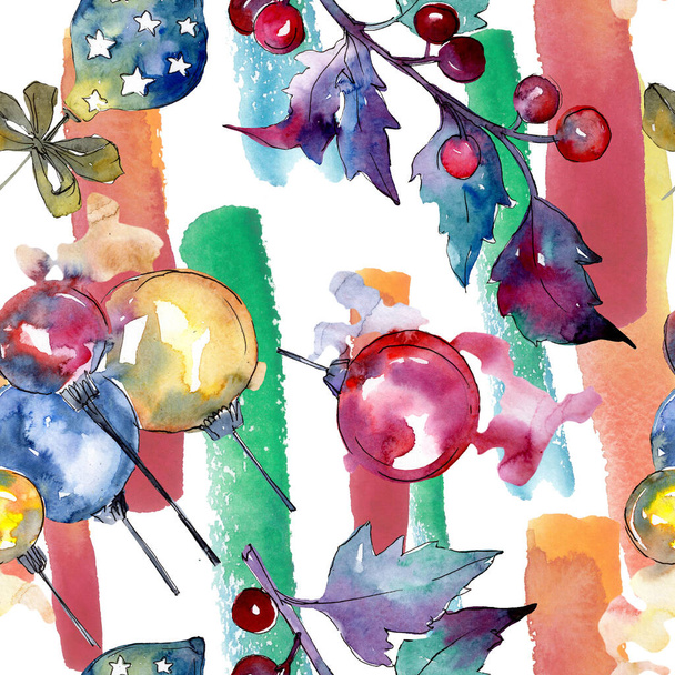 Christmas winter holiday symbol isolated. Watercolor background illustration set. Seamless background pattern. - Foto, imagen
