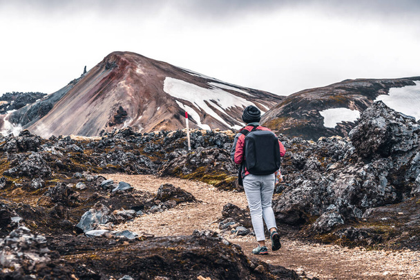 Traveler Hike at Landmannalaugar Iceland Highland  - Photo, image