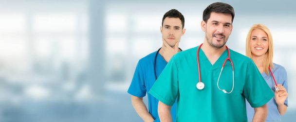 Professional doctor working in hospital office or clinic with other doctors, nurse and surgeon.  - Photo, Image