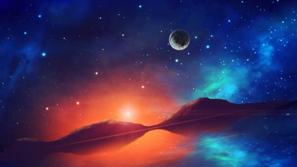 Scena kosmiczna. Kolorowa Mgławica z planetą i asteroidą. Elementy  - Materiał filmowy, wideo