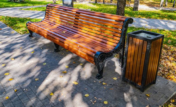 Wooden bench in a public park. - Photo, Image