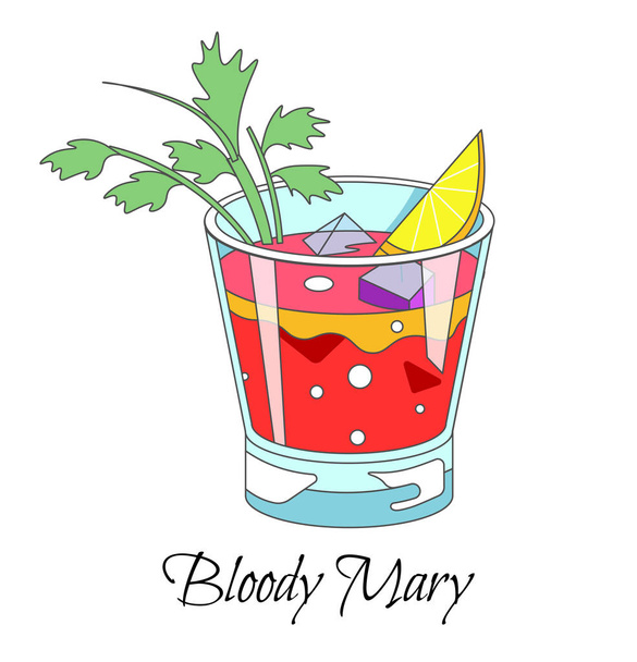 Bar cocktail, Bloody Mary drink with celery stick and lemon slice - Vector, afbeelding