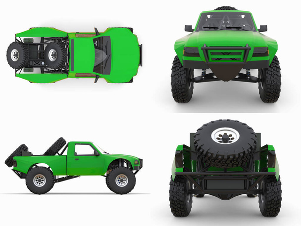 Set most prepared green sports race truck for the desert terrain. 3d illustration. - Photo, Image