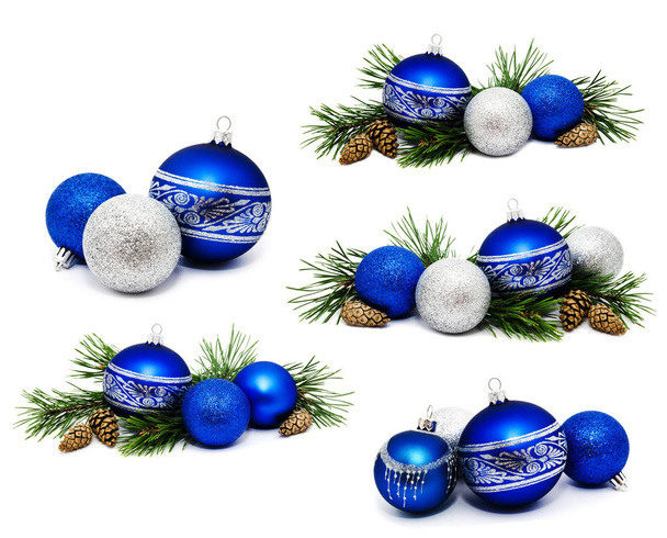 Коллекция фотографий рождественские украшения голубые и серебряные шарики
  - Фото, изображение