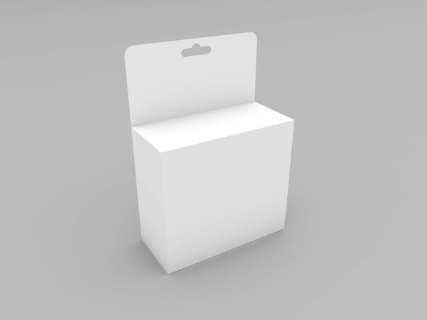 Boîte suspendue vide blanche sur un fond gris. Illustration de rendu 3D
. - Photo, image