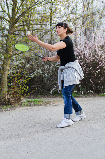 Woman playing badminton - Photo, Image