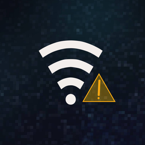 Icona del segnale Wifi e punto esclamativo su sfondo pixel scuro
 - Foto, immagini