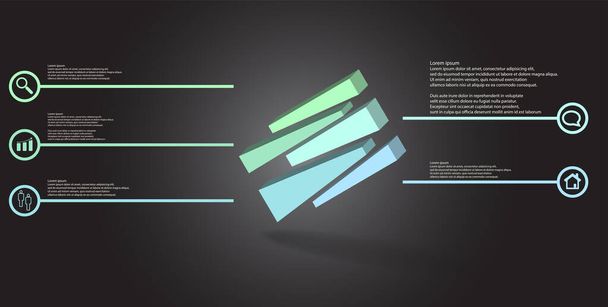 3D illustration infographic template with embossed cube randomly divided to five moved parts askew arranged - Vector, Image