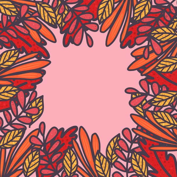 Autumn leaf frame in vintage style with pink backdrop. - Vector, Image