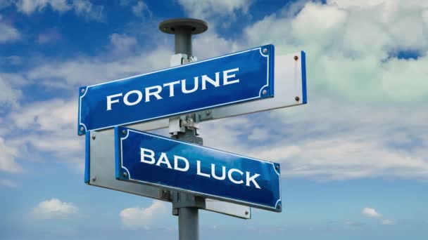 Señal callejera el camino a la fortuna contra la mala suerte
 - Imágenes, Vídeo