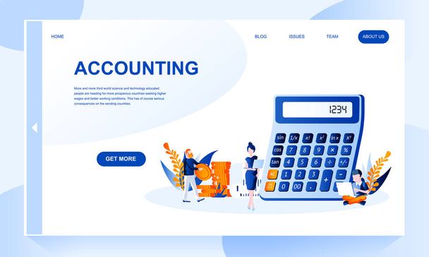 Accounting vector landing page template with header. Bookkeeping web banner, homepage design with flat illustrations - Vector, Image