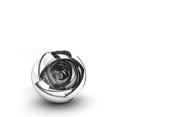 Una esfera reflectante blanca abstracta de alta tecnología con múltiples capas anidadas sobre un fondo blanco
. - Foto, Imagen