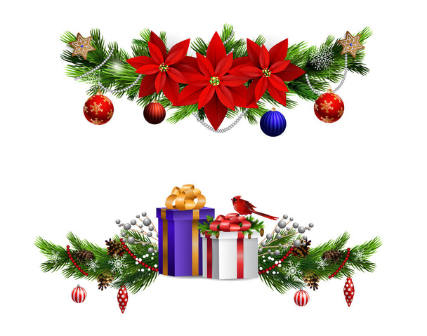 Christmas decorations with fir tree golden jingle bells - Vektor, obrázek