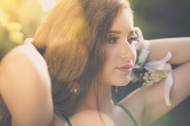 Close up portrait of beautiful teen girl getting ready for her prom. - Photo, Image