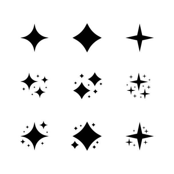 Musta kimaltelee symboleja vektori. Joukko alkuperäisen vektorin tähdet kimallus kuvaketta. Kirkas ilotulitus, koristelu tuiki, kiiltävä välähdys. vektorikuvaus
. - Vektori, kuva