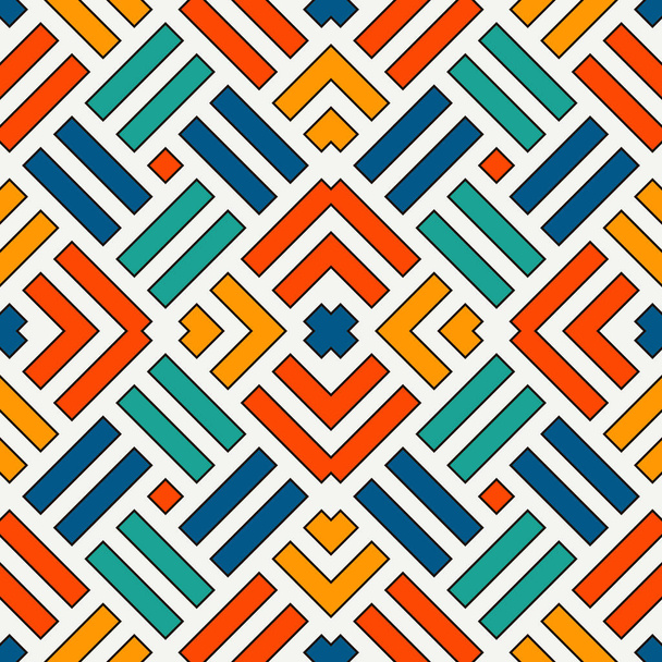 Wicker seamless pattern. Basket weave motif. Bright colors geometric abstract background with overlapping stripes. - Vector, afbeelding