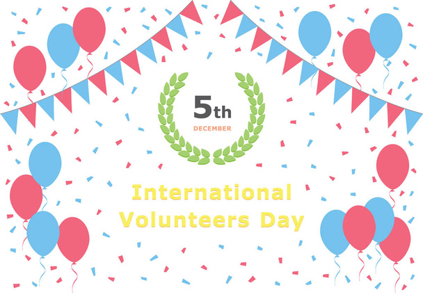 Día Internacional del Voluntariado - 5 de diciembre - saludo ilustración postal. Celebración festiva invitación al evento
. - Vector, imagen