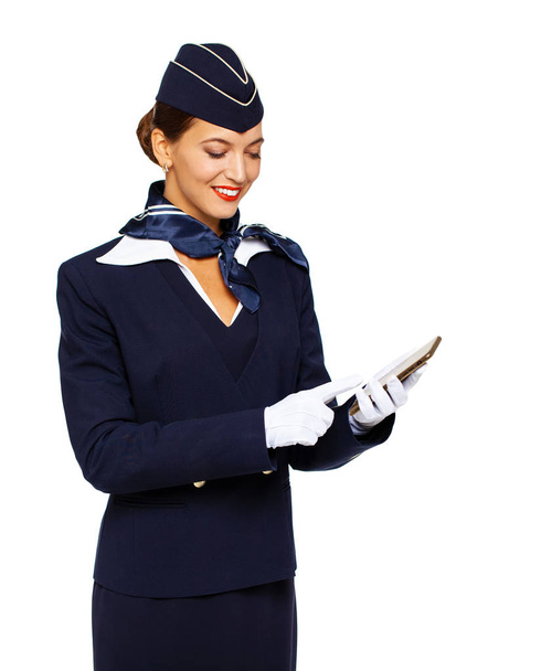 Young beautiful Russian stewardess in uniform  - Φωτογραφία, εικόνα