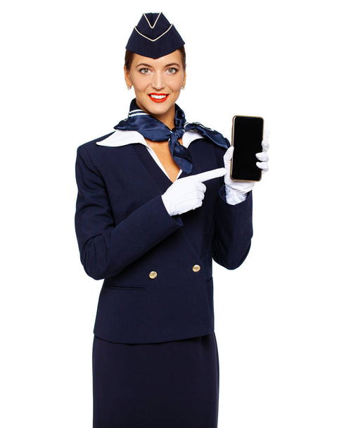 Young beautiful Russian stewardess in uniform  - Foto, imagen