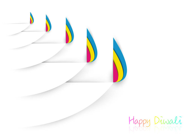 Modèle Happy Diwali Celebration en conception graphique de coupe de papier des lampes à huile indiennes Diya, design plat moderne. Festival coloré des lumières. Découpe de papier vectoriel art style fond
  - Vecteur, image