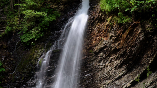 Beautiful waterfall in summer. A fast waterfall. View of the waterfall from below - Footage, Video