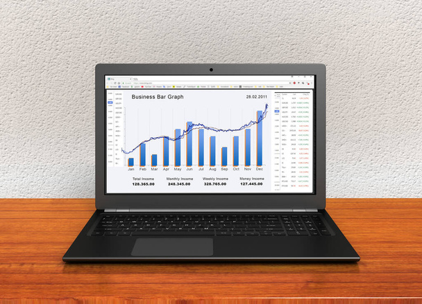 computer portatile e business finance grafico 3d illustrazione
 - Foto, immagini