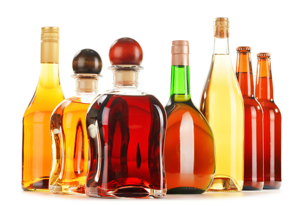 Assorted alcoholic beverages isolated on white - Photo, Image