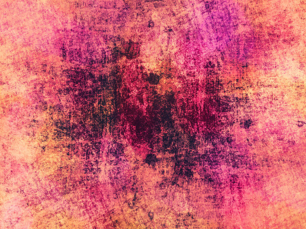 Colorful grunge distressed texture with light and dark pink, yellow, orange, purple, and black. - Photo, Image