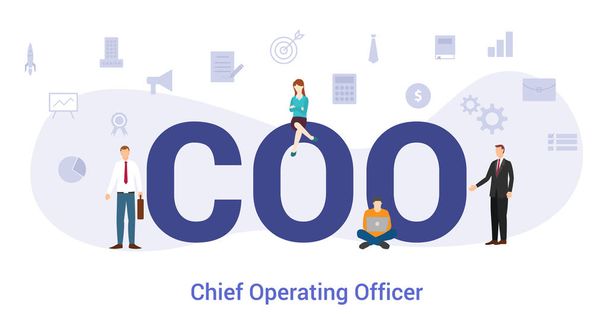 coo chief operating officer concept with big word or text and team people with modern flat style - vector - Vektör, Görsel