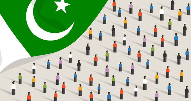 Pakistani independence anniversary celebration and unity. People of Pakistan crowd group of people standing protesting together stand gathering in public - Vector, Image