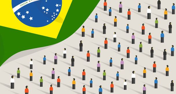 Celebración y unidad del aniversario de la independencia brasileña. Gente de Brasil multitudes de personas de pie protestando juntas se reúnen en público
 - Vector, Imagen