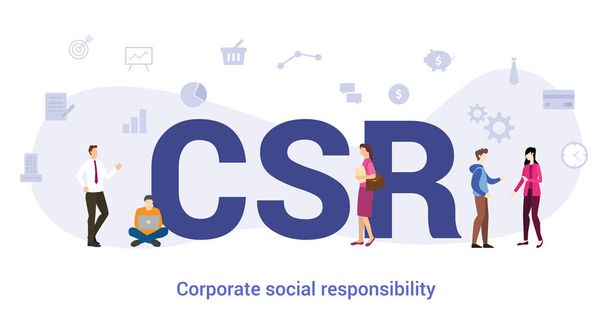 csr corporate social responsibility concept with big word or text and team people with modern flat style - vector - Vector, Image