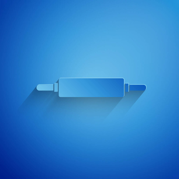 Corte de papel Icono de rodillo aislado sobre fondo azul. Estilo de arte de papel. Ilustración vectorial
 - Vector, imagen