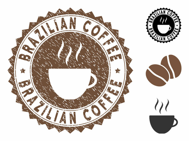 Grunge Textured Brazil Coffee Stamp Seal with Coffee Cup - Вектор, зображення