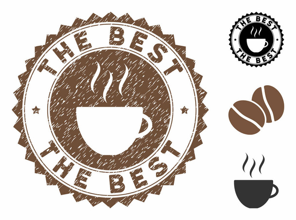 Grunge Textured The Best Stamp Seal with Coffee Cup - Vector, Image