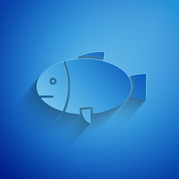 Иконка рыбы вырезана бумагой на синем фоне. Бумажный стиль. Векторная миграция
 - Вектор,изображение
