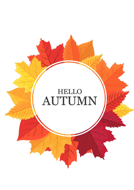 Carte botanique en cercle de feuilles d'automne colorées et inscription saisonnière Privat automne
. - Vecteur, image