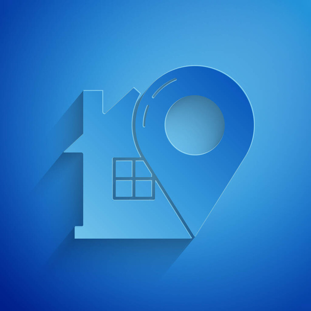 Carta tagliata Mappa puntatore con icona della casa isolato su sfondo blu. Home segnaposto simbolo. Stile cartaceo. Illustrazione vettoriale
 - Vettoriali, immagini