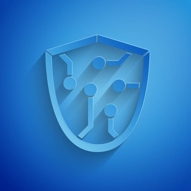 Paper cut Cyber security icon isolated on blue background. Shield sign. Safety concept. Digital data protection. Paper art style. Vector Illustration - Vector, Image