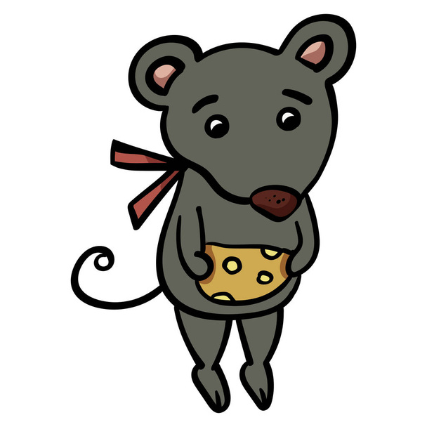 Une souris ou un rat tient du fromage dans ses pattes. Illustration vacances d'hiver 2020. - Vecteur. Illustration vectorielle
 - Vecteur, image