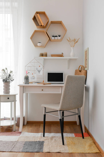 Comfortable workplace with mood board at home - Photo, Image