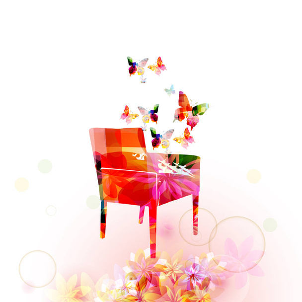 colored chair with butterflies isolated on white - Vector, Image