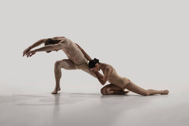 The group of modern ballet dancers. Contemporary art ballet. Young flexible athletic men and women. - Foto, Imagem