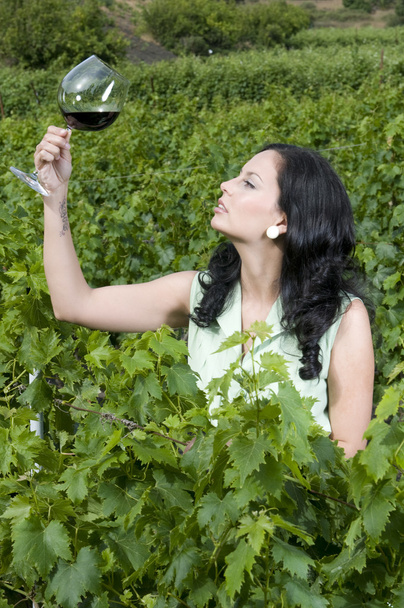 Woman tasting red wine - Foto, Imagen
